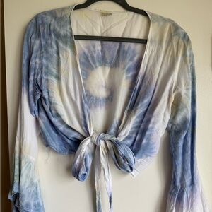 Tie-Dye Long Sleeve Wrap Top